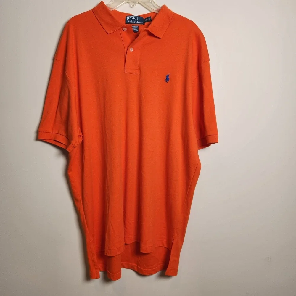 Polo Ralph Lauren Mens XL Tall Orange Polo Shirt Navy Pony 100% Cotton Classic